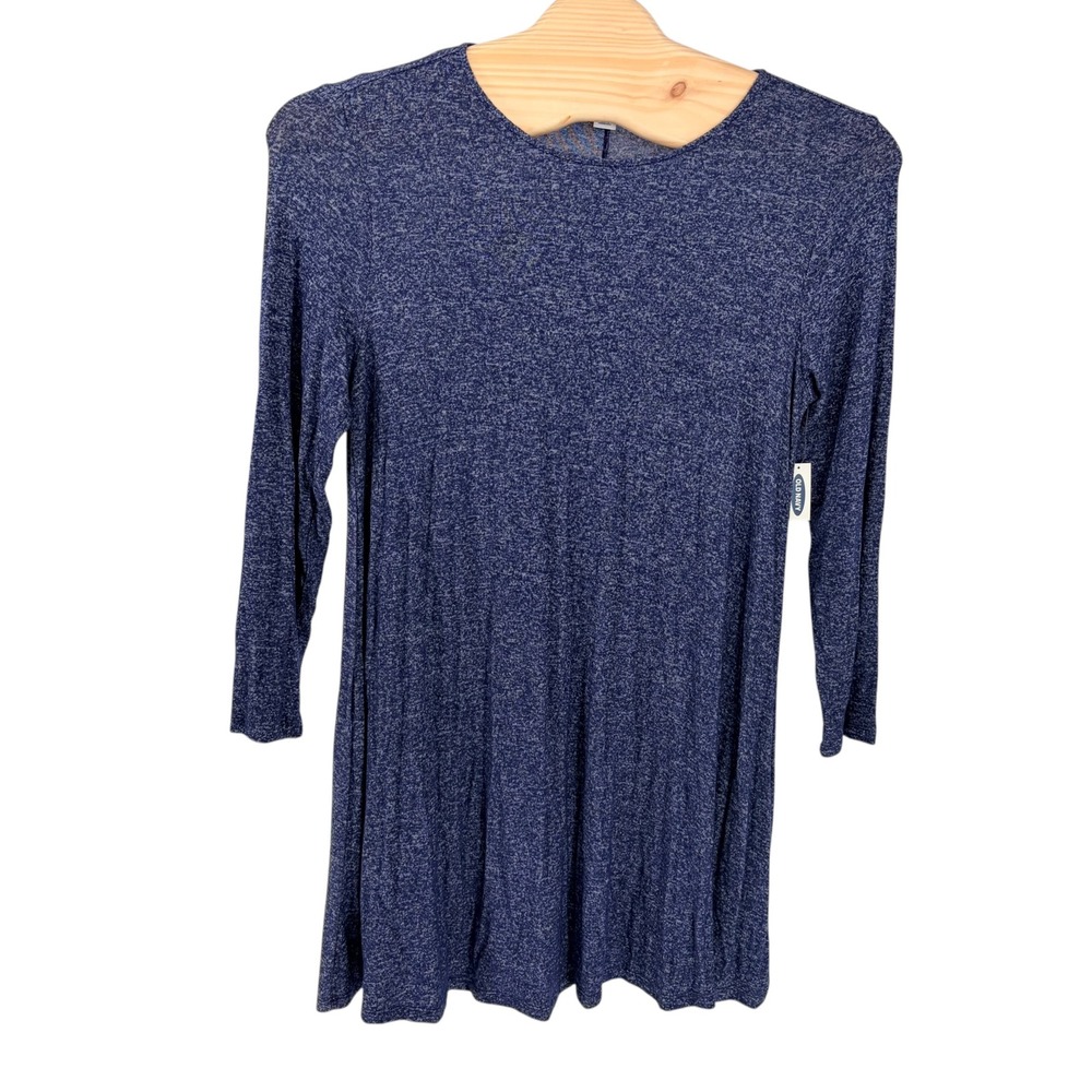 Old Navy Dress Large Blue Heather 3/4 Sleeve Swing Trapeze Knit Midi